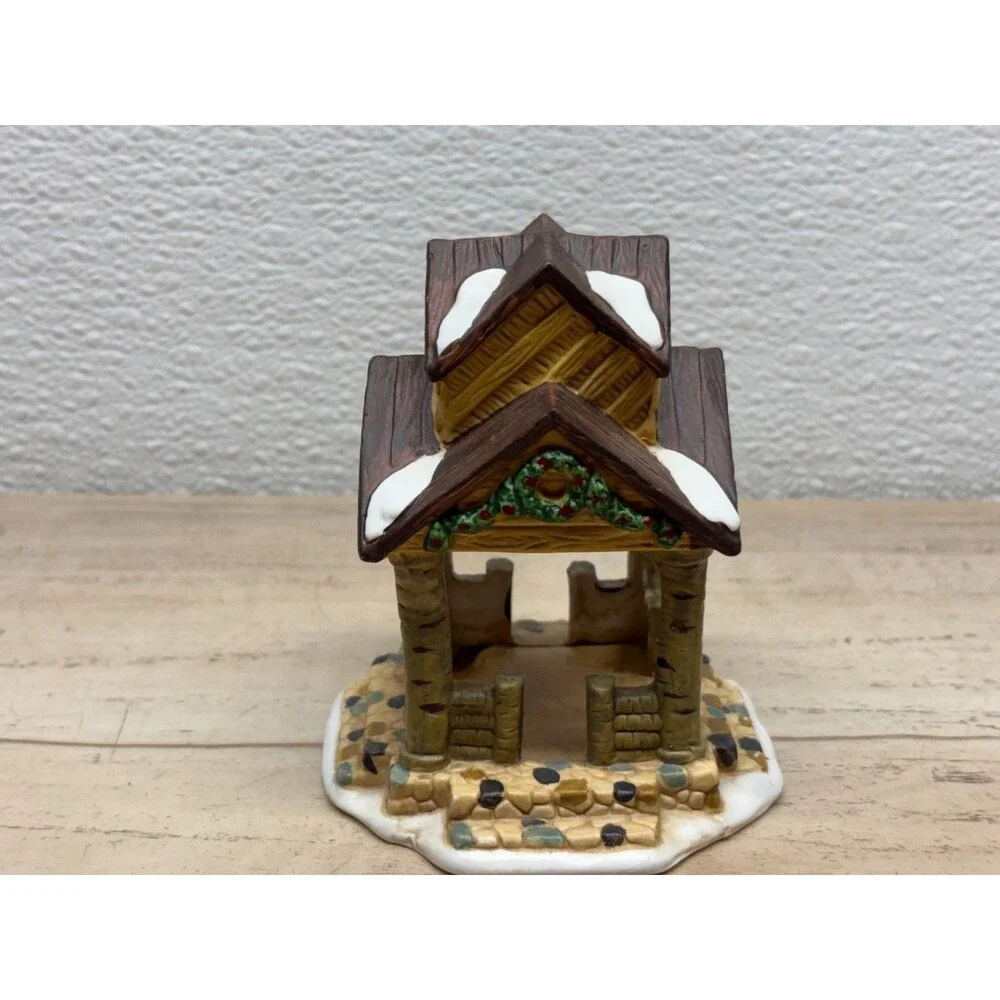 Christmas Village White Tree Bark Gazebo Porcelain Figurine